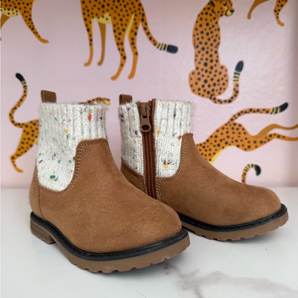 Brown Suede Kids' Boots with Knit Cuff